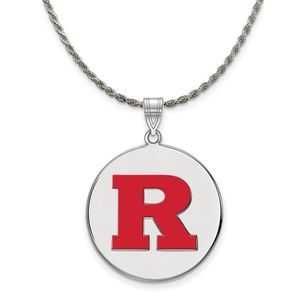 Sterling Silver Rutgers XL Enamel 'R' Disc Necklace - 18 Inch